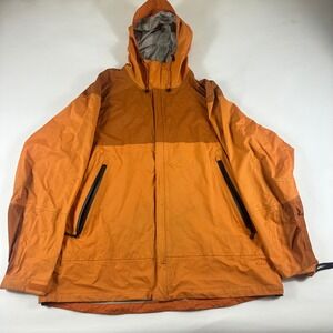 Cabelas Mens 2XLT Orange Waterproof Hooded Rain Jacket Outdoor Adventure